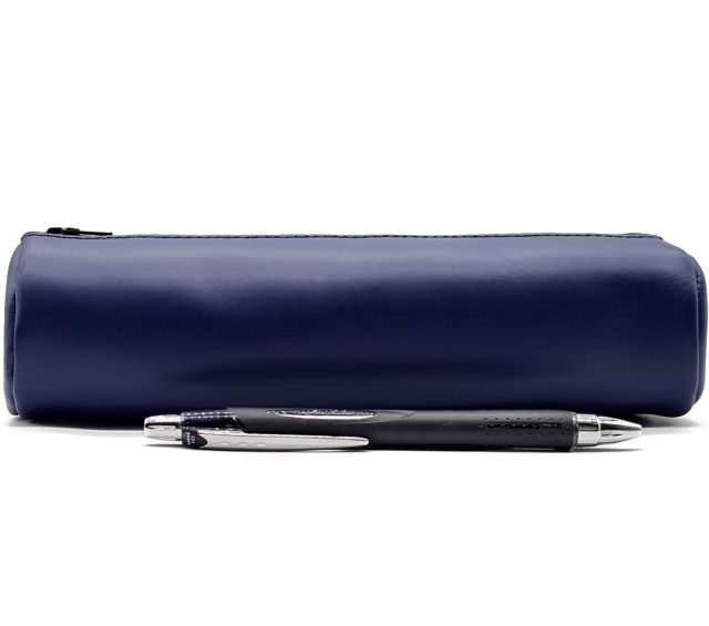 Lavoisier Maroquinier - Grande trousse ronde en cuir bleu cobalt