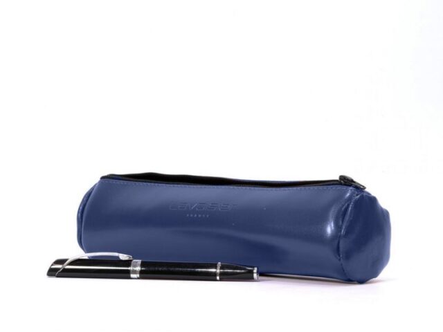 Lavoisier Maroquinier - Grande trousse ronde en cuir bleu cobalt