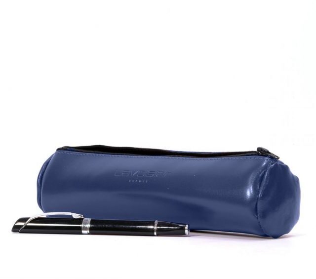 Lavoisier Maroquinier - Grande trousse ronde en cuir bleu cobalt