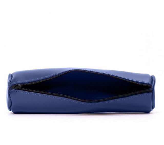 Lavoisier Maroquinier - Grande trousse ronde en cuir bleu cobalt