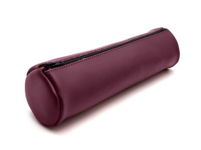Lavoisier Maroquinier - Grande trousse ronde en cuir bordeaux