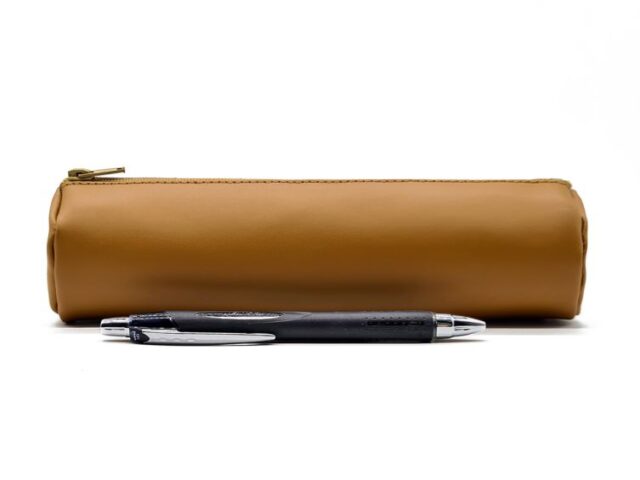 Lavoisier Maroquinier - Grande trousse ronde en cuir gold