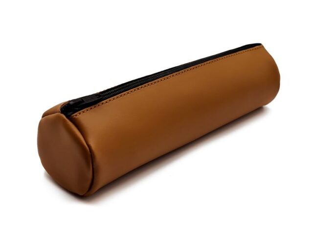 LAVOISIER Maroquinier - Grande trousse ronde en cuir gold