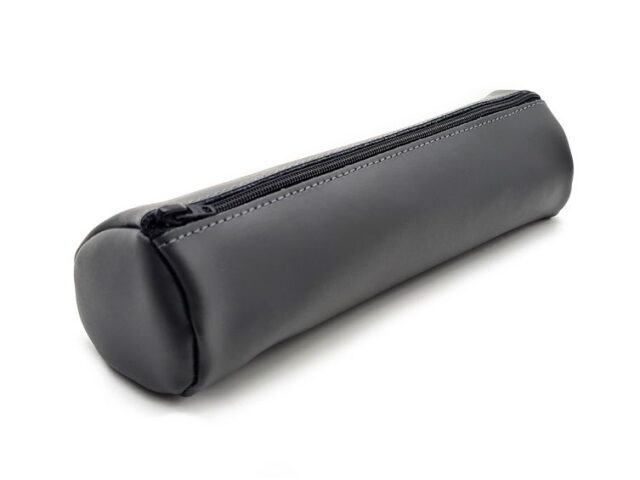 Lavoisier Maroquinier - Grande trousse ronde en cuir gris fer