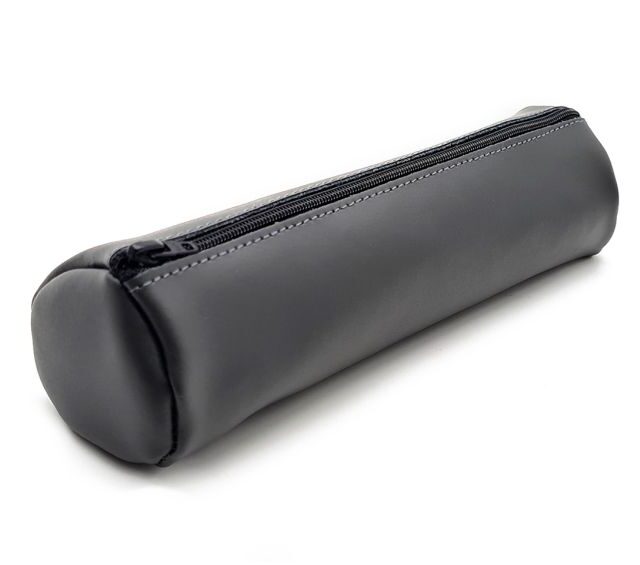 Lavoisier Maroquinier - Grande trousse ronde en cuir gris fer