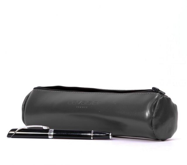 Lavoisier Maroquinier - Grande trousse ronde en cuir gris fer