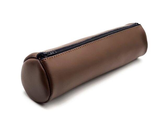 Lavoisier Maroquinier - Grande trousse ronde en cuir marron