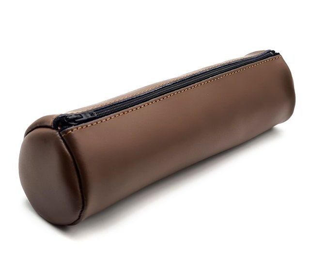 Lavoisier Maroquinier - Grande trousse ronde en cuir marron