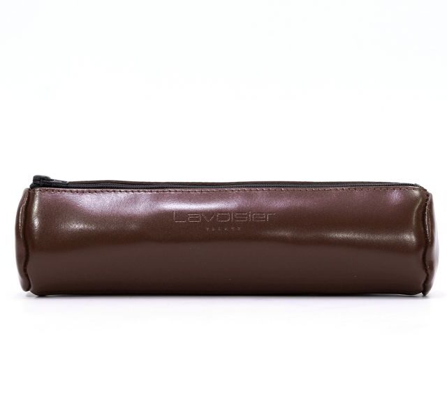 Lavoisier Maroquinier - Grande trousse ronde en cuir marron