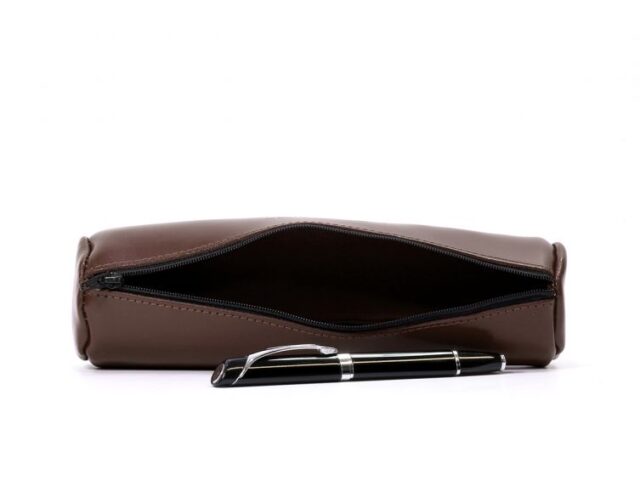 Lavoisier Maroquinier - Grande trousse ronde en cuir marron