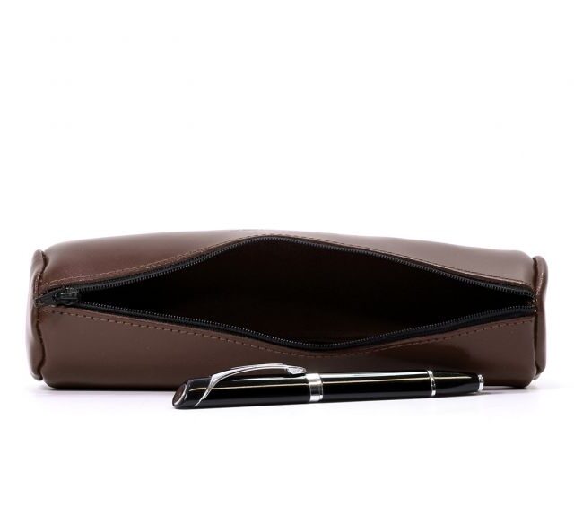 Lavoisier Maroquinier - Grande trousse ronde en cuir marron