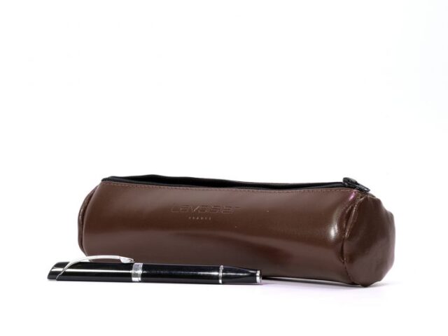Lavoisier Maroquinier - Grande trousse ronde en cuir marron