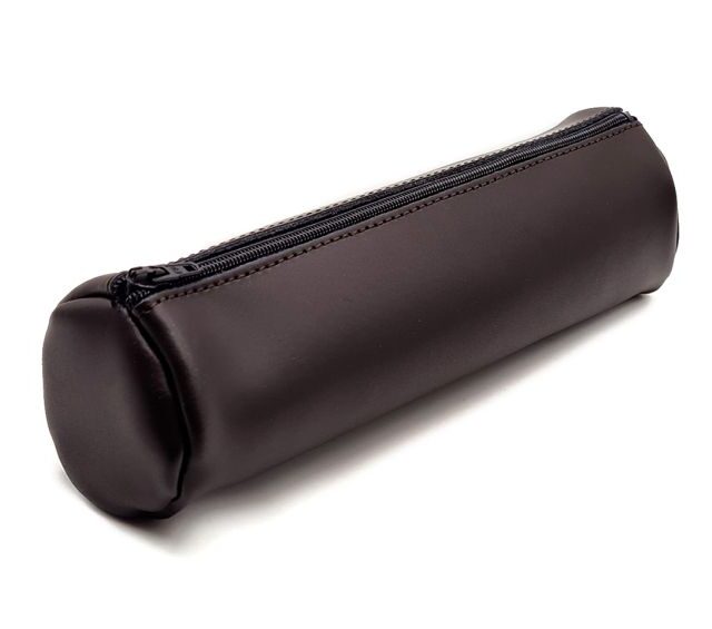 Lavoisier Maroquinier - Grande trousse ronde en cuir marron foncé