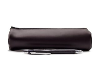 LAVOISIER Maroquinier - Grande trousse ronde en cuir marron foncé