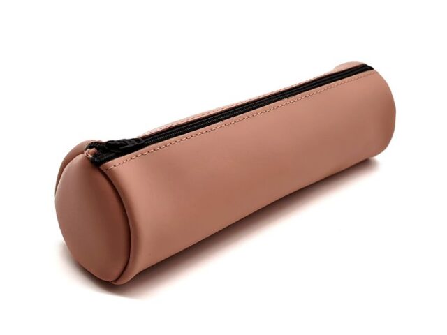 Lavoisier Maroquinier - Grande trousse ronde en cuir rose