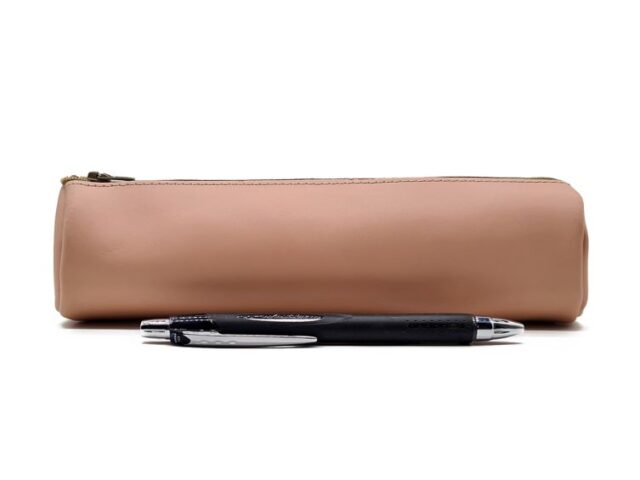 Lavoisier Maroquinier - Grande trousse ronde en cuir rose