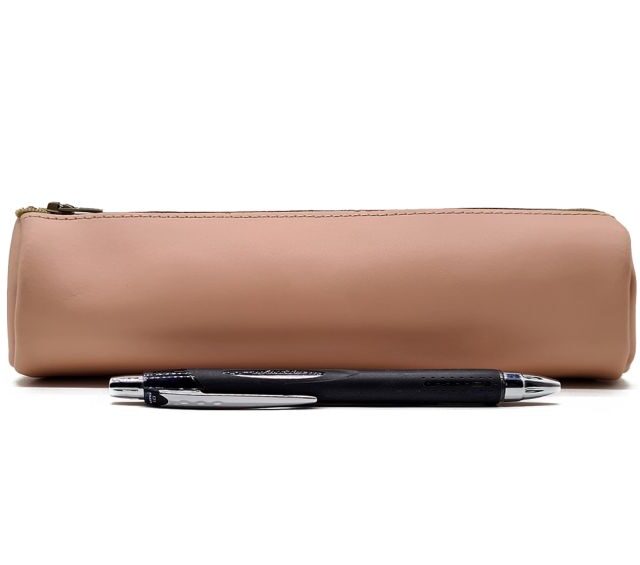 Lavoisier Maroquinier - Grande trousse ronde en cuir rose