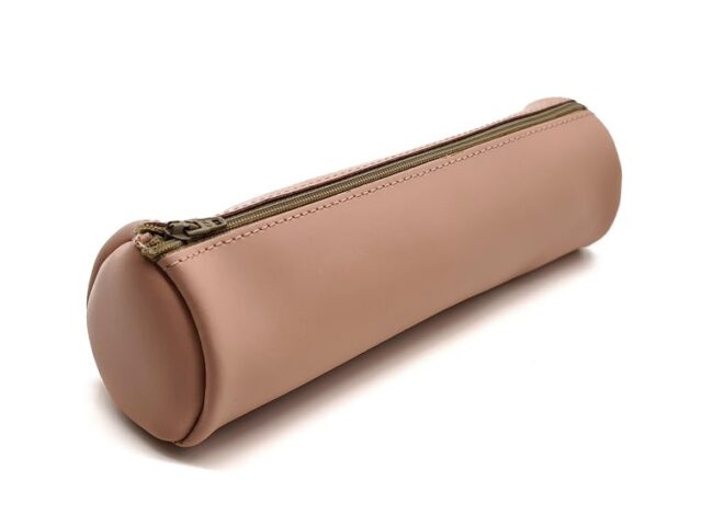 Lavoisier Maroquinier - Grande trousse ronde en cuir rose