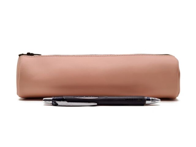 LAVOISIER Maroquinier - Grande trousse ronde en cuir rose