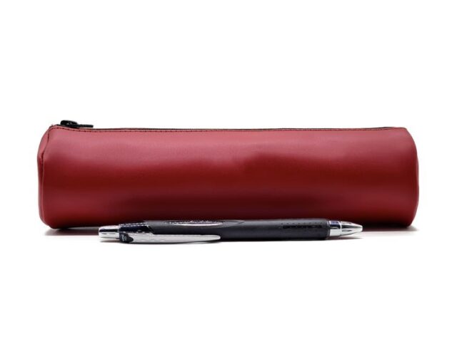 Lavoisier Maroquinier - Grande trousse ronde en cuir rouge coquelicot