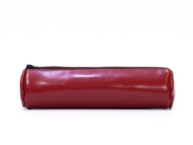 Lavoisier Maroquinier - Grande trousse ronde en cuir rouge coquelicot