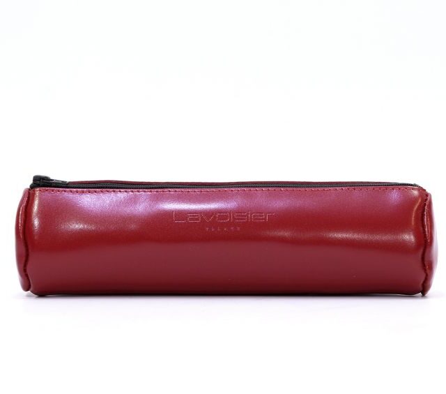Lavoisier Maroquinier - Grande trousse ronde en cuir rouge coquelicot