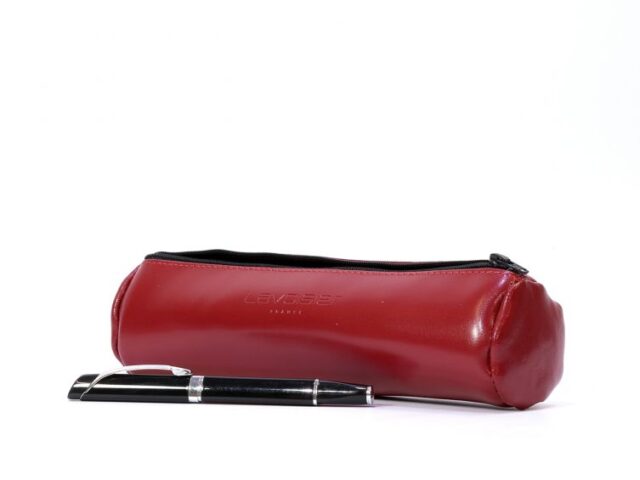 Lavoisier Maroquinier - Grande trousse ronde en cuir rouge coquelicot