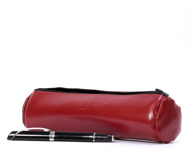 Lavoisier Maroquinier - Grande trousse ronde en cuir rouge coquelicot