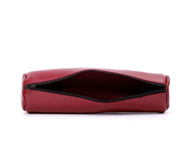 Lavoisier Maroquinier - Grande trousse ronde en cuir rouge coquelicot