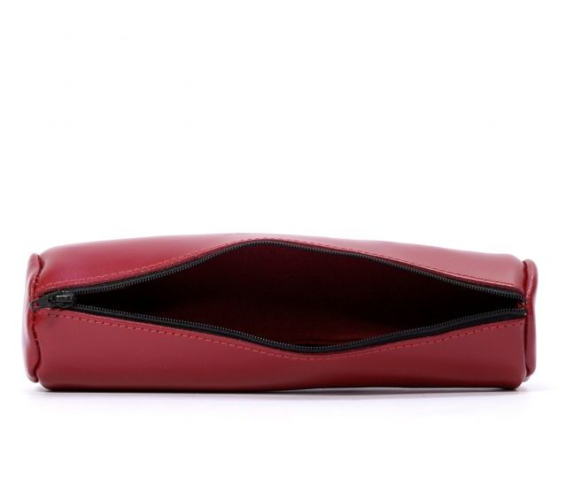 Lavoisier Maroquinier - Grande trousse ronde en cuir rouge coquelicot