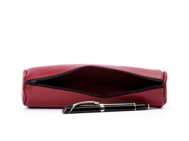 Lavoisier Maroquinier - Grande trousse ronde en cuir rouge coquelicot