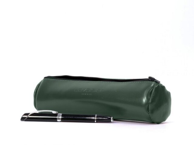 Lavoisier Maroquinier - Grande trousse ronde en cuir vert anglais