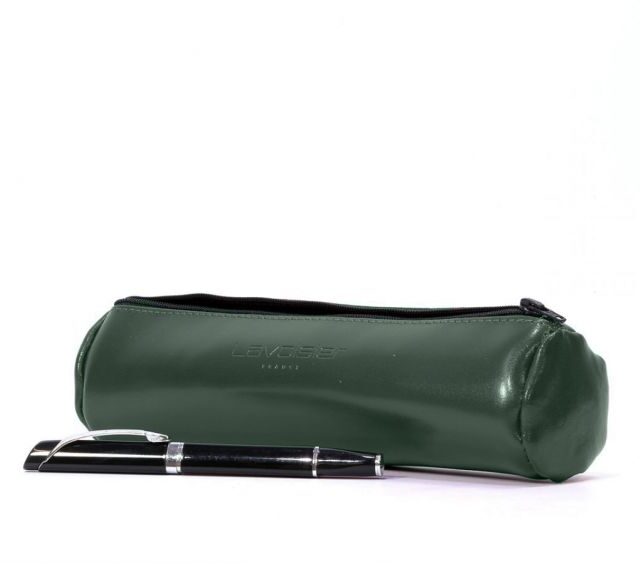 Lavoisier Maroquinier - Grande trousse ronde en cuir vert anglais