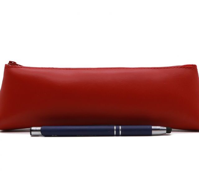 Lavoisier Maroquinier - Grande trousse triangle en cuir rouge coquelicot