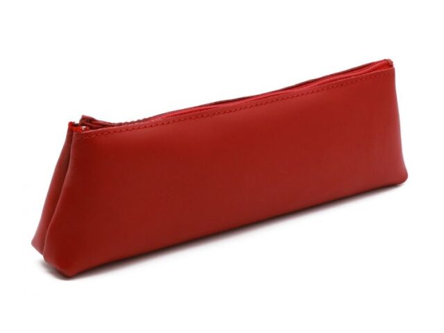 Lavoisier Maroquinier - Grande trousse triangle en cuir rouge coquelicot