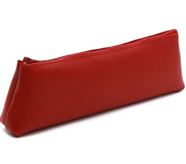 Lavoisier Maroquinier - Grande trousse triangle en cuir rouge coquelicot