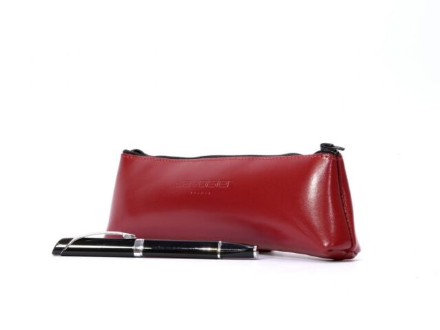 Lavoisier Maroquinier - Grande trousse triangle en cuir rouge coquelicot