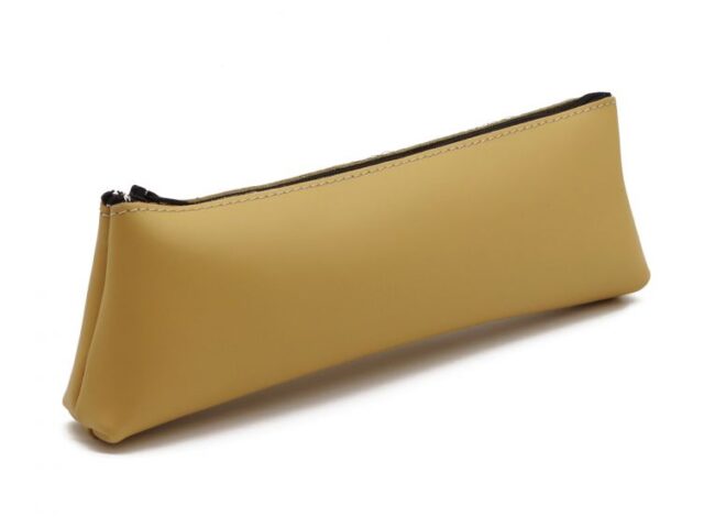 Lavoisier Maroquinier - Grande trousse triangle en cuir beige café latte