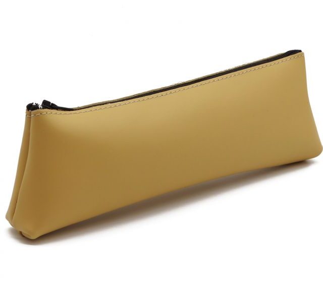 Lavoisier Maroquinier - Grande trousse triangle en cuir beige café latte