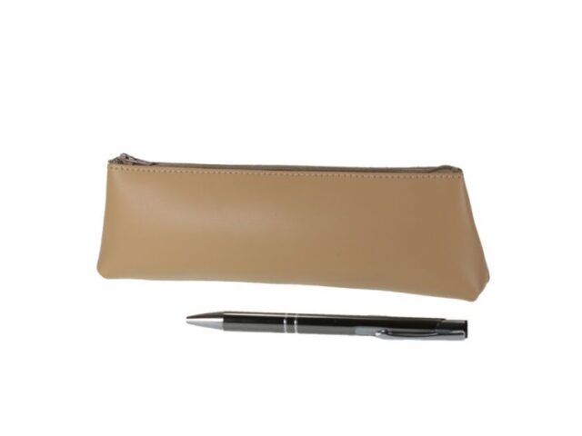 Lavoisier Maroquinier - Grande trousse triangle en cuir beige café latte