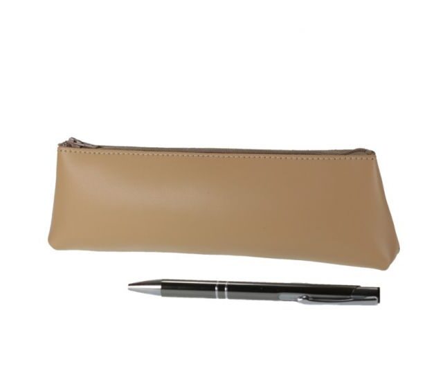 Lavoisier Maroquinier - Grande trousse triangle en cuir beige café latte