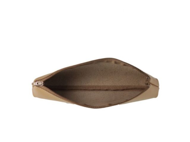 Lavoisier Maroquinier - Grande trousse triangle en cuir beige café latte