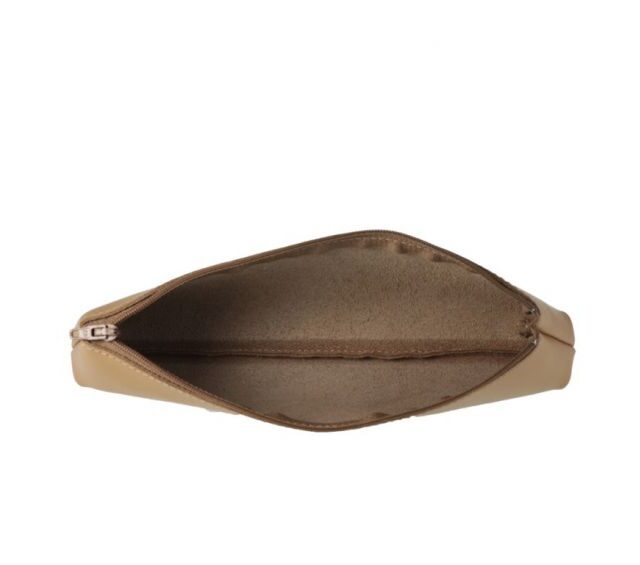 Lavoisier Maroquinier - Grande trousse triangle en cuir beige café latte