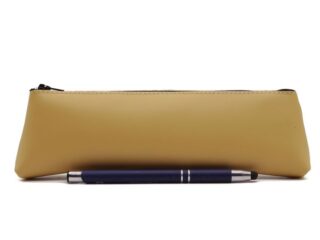 LAVOISIER Maroquinier - Grande trousse triangle en cuir beige café latte