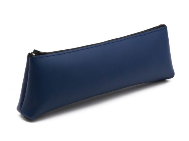 Lavoisier Maroquinier - Grande trousse triangle en cuir bleu cobalt