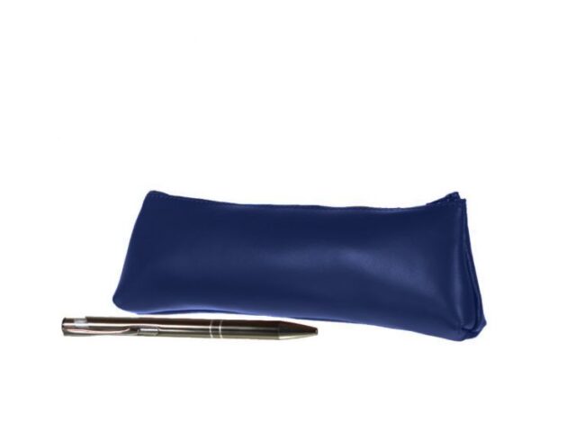 Lavoisier Maroquinier - Grande trousse triangle en cuir bleu cobalt