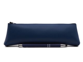 LAVOISIER Maroquinier - Grande trousse triangle en cuir bleu cobalt