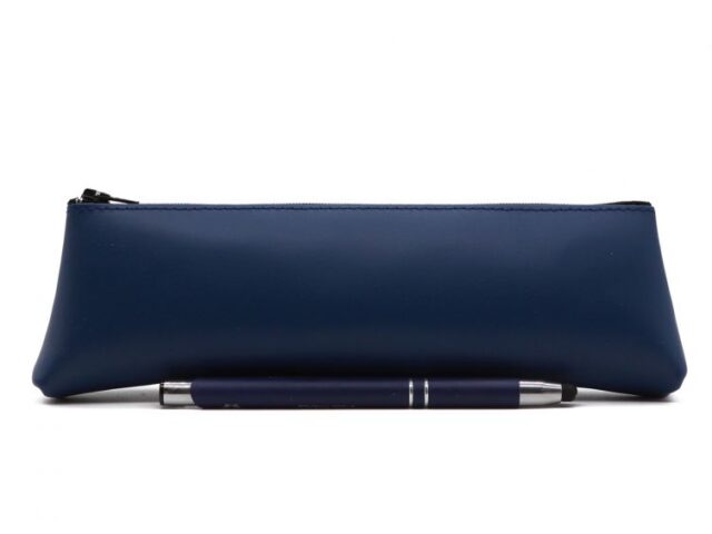 LAVOISIER Maroquinier - Grande trousse triangle en cuir bleu cobalt