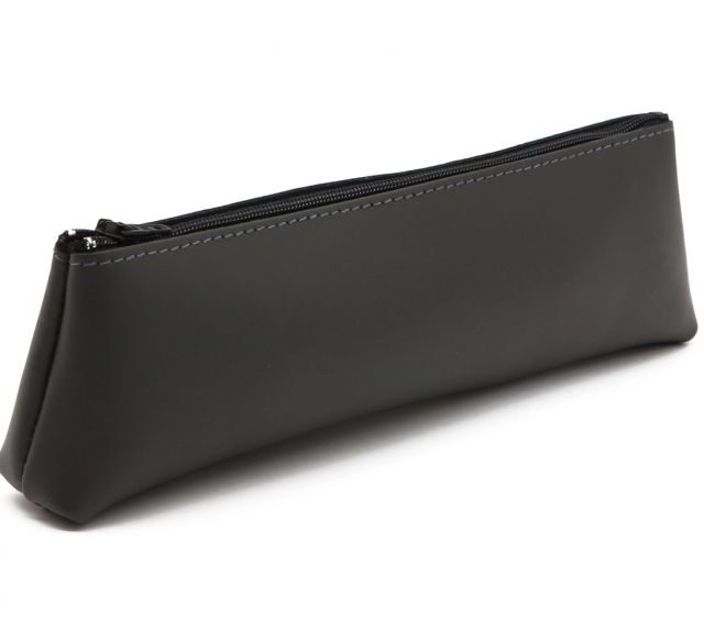 Lavoisier Maroquinier - Grande trousse triangle en cuir gris fer