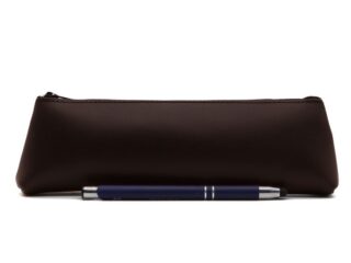 LAVOISIER Maroquinier - Grande trousse triangle en cuir marron foncé